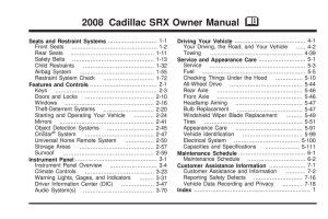 2008 Cadillac Srx Owner's Manual