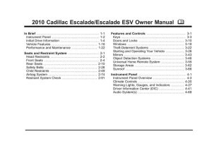 2010 Cadillac Escalade Esv Owner's Manual