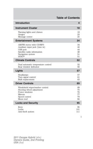 2011 Ford Escape Hybrid Owner's Manual